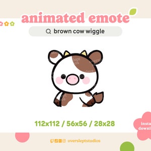 ANIMATED Brown Cow Wiggle Emote for Twitch and Discord, Wiggle Emote, Animated Twitch Emote, Cow Emotes, Cow Twitch Emotes, Streamer
