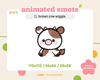 ANIMATED Brown Cow Wiggle Emote for Twitch and Discord, Wiggle Emote, Animated Twitch Emote, Cow Emotes, Cow Twitch Emotes, Streamer