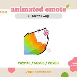 ANIMATED Rainbow Fox Tail Wag Emote for Twitch and Discord, Tail Emote, Animated Twitch Emote, Fox Emotes, Fox Twitch Emotes, Wolf Emotes
