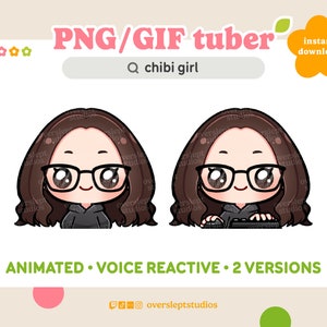 Cute Chibi Girl GIFtuber, PNGtuber for Twitch, Discord Reactive, Youtube Streamers, Premade PNGtuber, Ready to Use, Voice Reactive, Glasses