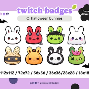 8 Halloween Badges for Twitch and Discord, Spooky Season, Witch, Gaming, Stream, Skulls, Bunnies, Pumpkin, Emote Pack, Ghosts, Spooky Emotes