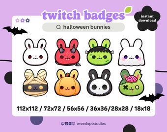 8 insignias de Halloween para Twitch y Discord, Temporada espeluznante, Bruja, Juegos, Corriente, Calaveras, Conejitos, Calabaza, Paquete de gestos, Fantasmas, Gestos espeluznantes