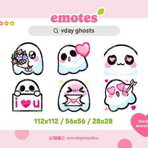 6 Ghost Emotes Pack for Twitch and Discord, Valentines Day Twitch Emotes, Spooky Twitch Emotes, Ghost Twitch Emotes, Love Emote, Vday