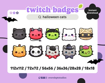 10 Insignias de Halloween para Twitch y Discord, Temporada Espeluznante, Bruja, Disfraces de Gato, Streaming, Calaveras, Gatos, Calabaza, Paquete de Emotes, Emotes Espeluznantes