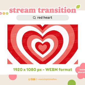 Red Heart Twitch Stinger Transition, Red Heart Transition, Red Stream Transition, Red Stinger, Animated Twitch Overlay, Y2K