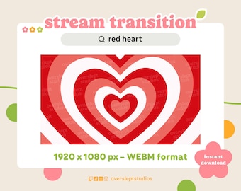 Red Heart Twitch Stinger Transition, Red Heart Transition, Red Stream Transition, Red Stinger, Animated Twitch Overlay, Y2K