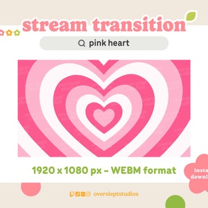 Pink Heart Twitch Stinger Transition, Pink Heart Transition, Pink Stream Transition, Pink Stinger, Animated Twitch Overlay, Y2K Aesthetic