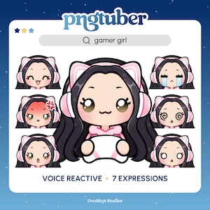 Gamer Girl PNGTuber | Black Hair Hazel Eyes | Premade PNGTuber | Streaming Avatar | Vtuber Assets | Voice Reactive | Ready To Use