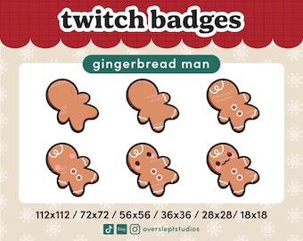 6 Gingerbread Twitch Discord Sub Badges Emote Pack / Temporada de Navidad / Presente / Juegos / Streaming / Regalos / Insignias navideñas