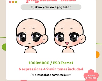 Pngtuber Base Pack, PNGtuber for Twitch and Discord, Draw Your Own Pngtuber, Editable PSD Template, Chibi Base Template, Customizable