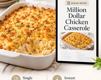 Millionen Dollar Hühnerauflauf Rezept PDF, sofortiger digitaler Download, einfach druckbares Comfort Food Abendessen