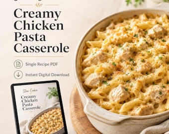 Ricetta della pasta al forno cremosa con pollo in pentola a cottura lenta (download digitale)