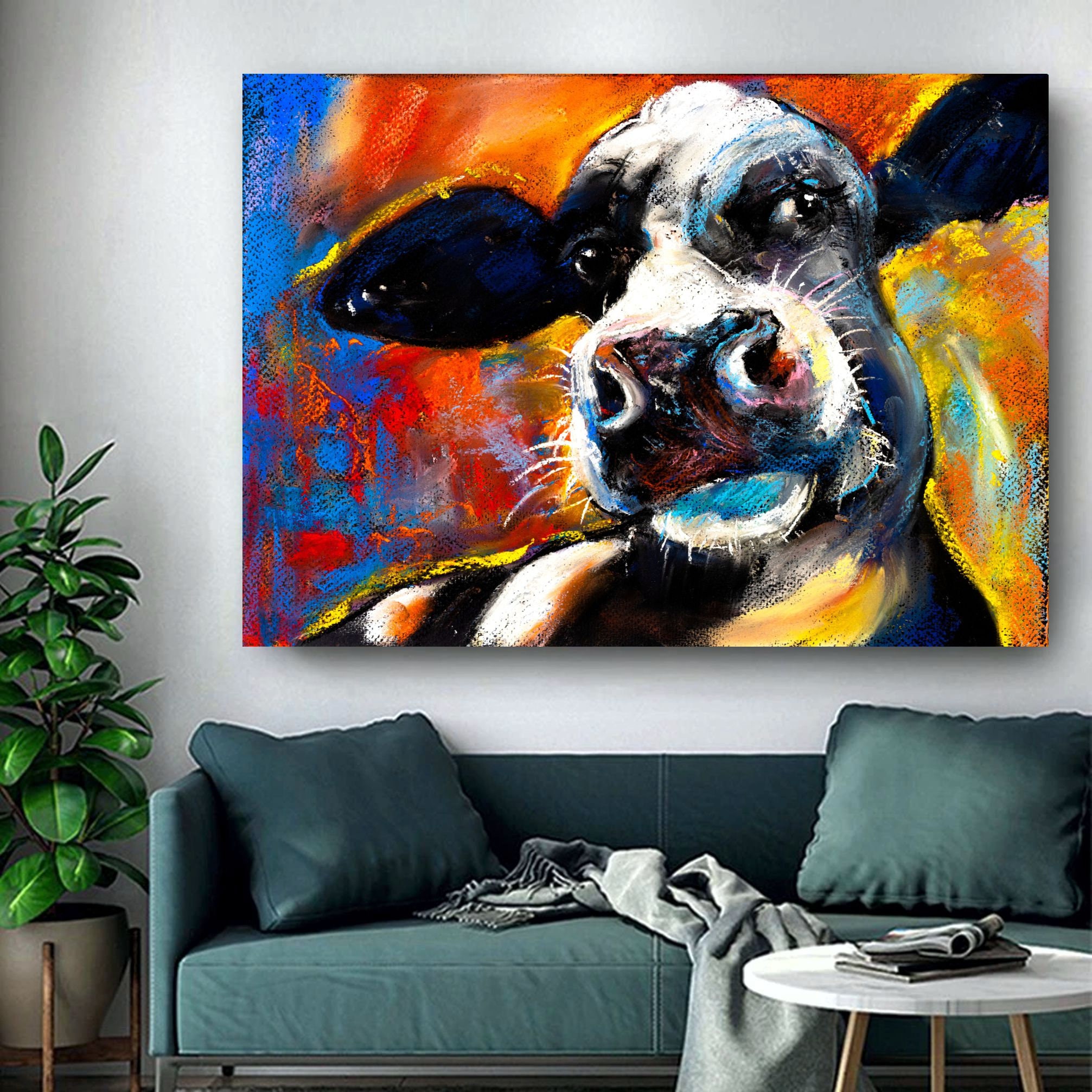 Black and White Cow Face Canvas Wall Art 30mm Deep Gallery - Etsy UK