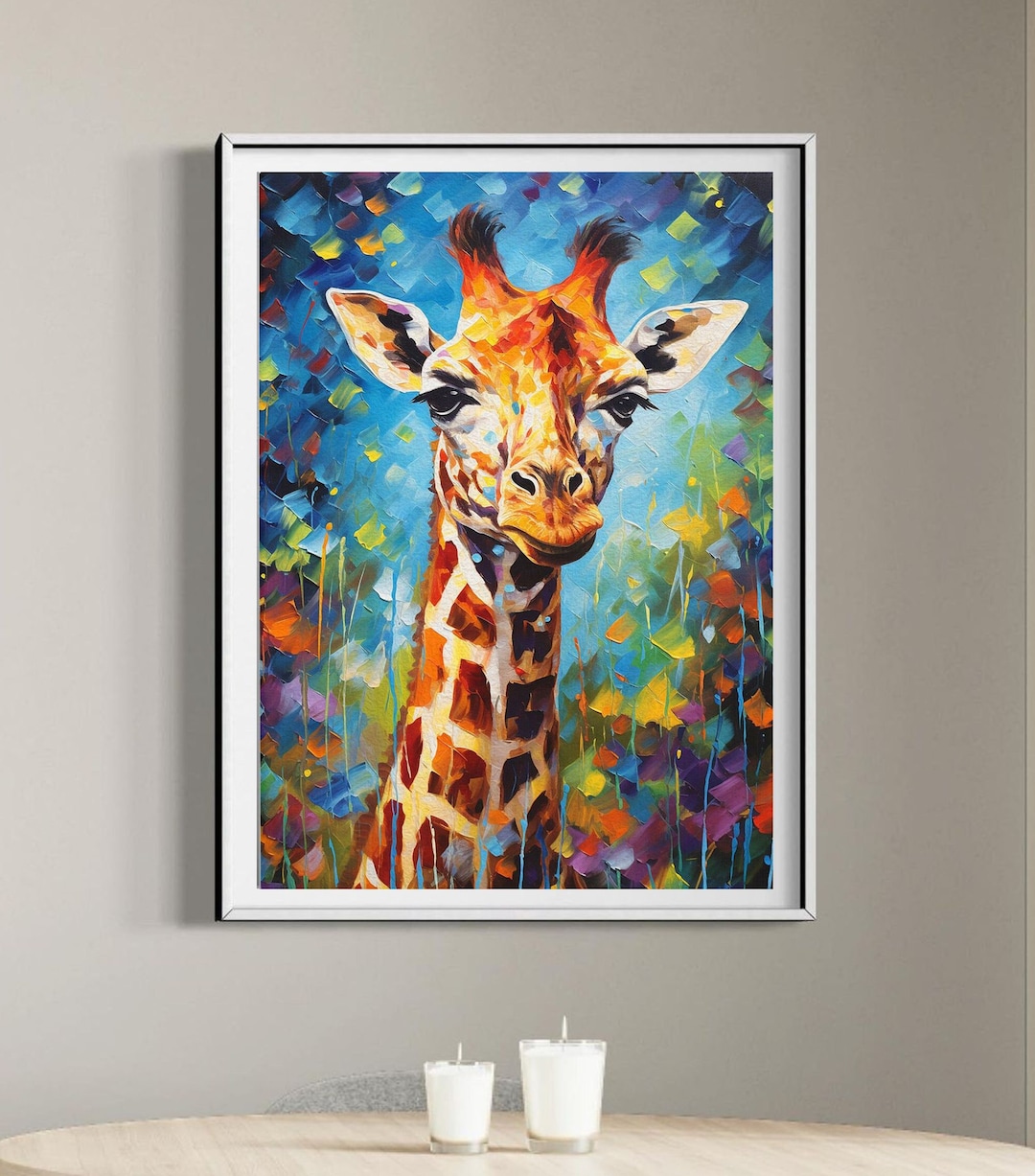 Giraffe Stunning Colourful Wall Art - Ready to Hang - Premium Printed ...