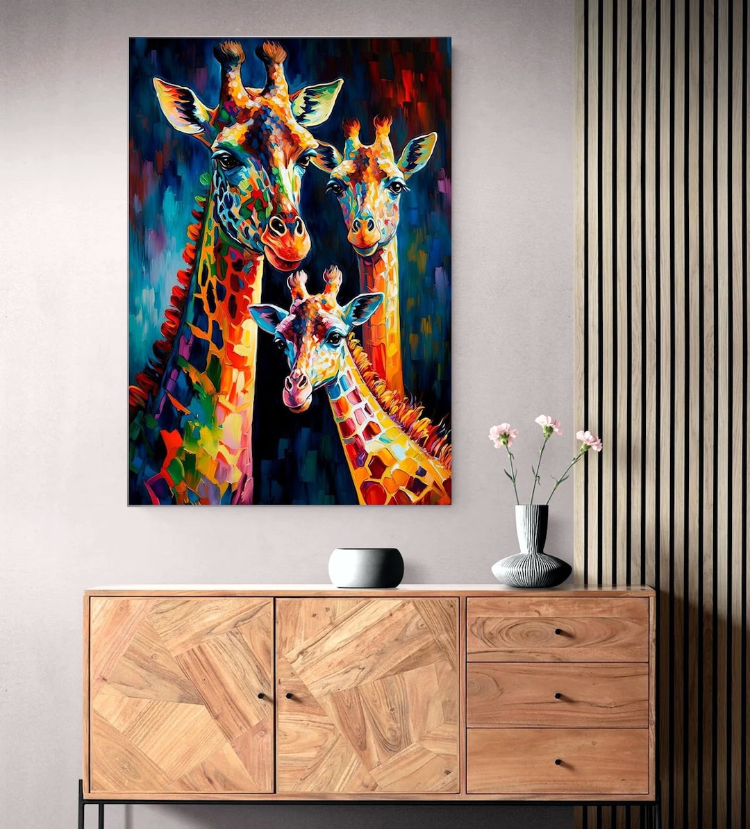 Giraffe Family Stunning Colourful Wall Art - Ready to Hang - Premium ...