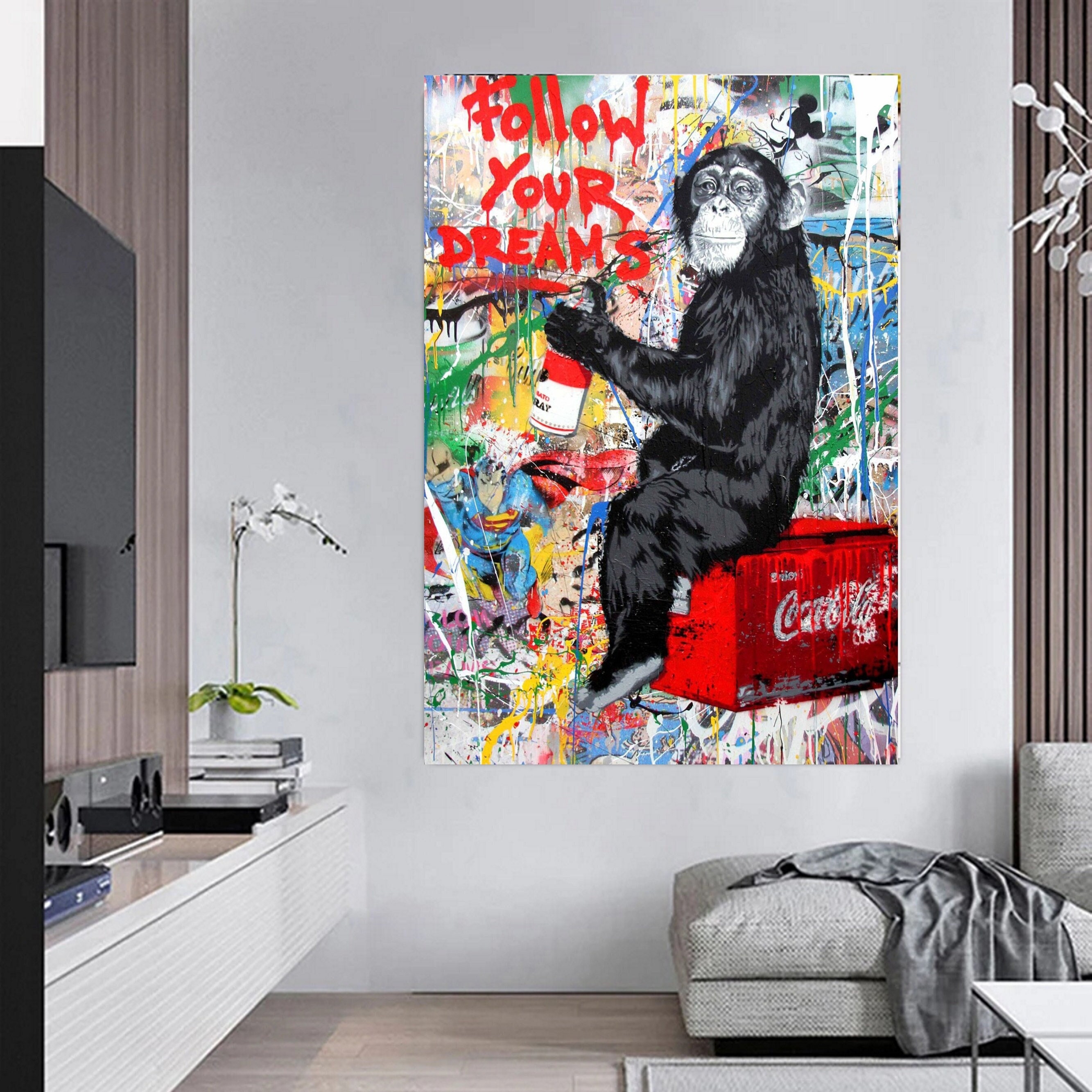 Banksy Follow Your Dreams Graffiti Monkey Canvas Wall Art - Etsy UK