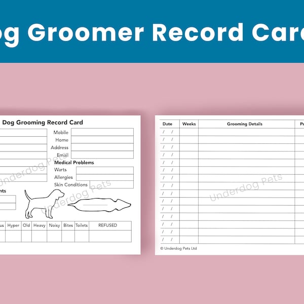 Dog Groomer Client Record Cards | UK Standard A6 Cards | Digital Download | Dog Groomer Graphics | Printable Record Card