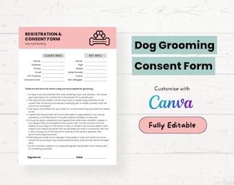 Dog Grooming Registration and Consent Form | Editable Registration and Consent Form | Dog Groomer Form Template