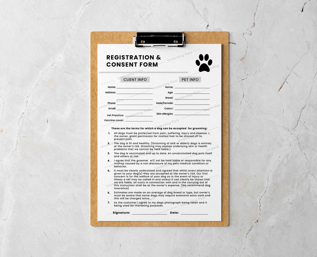 Dog Grooming Registration and Consent Form | Printable Consent and ...