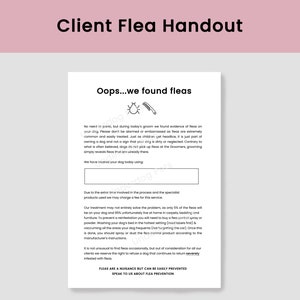 Dog Groomer Flea Handout for Clients | Fleas Found Leaflet | Digital Download Flea Form | Dog Grooming Form