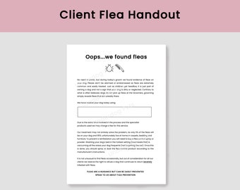 Dog Groomer Flea Handout for Clients | Fleas Found Leaflet | Digital Download Flea Form | Dog Grooming Form