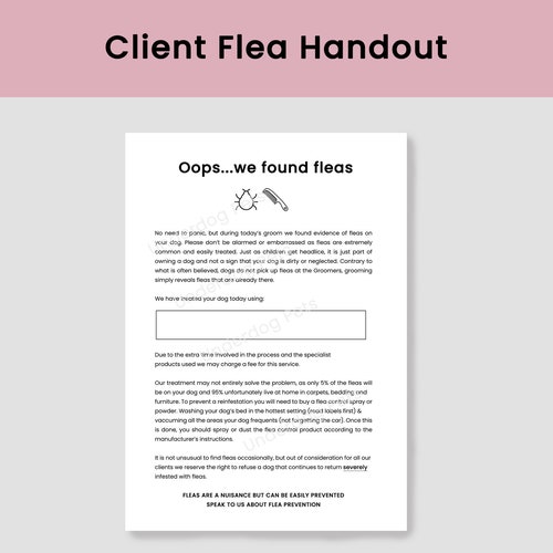 Dog Groomer Flea Handout for Clients Fleas Found Leaflet Etsy