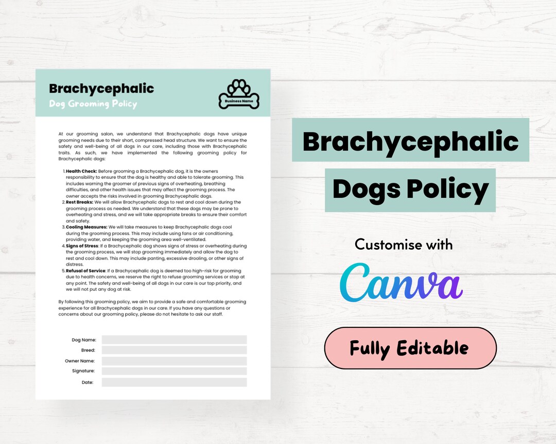 Brachycephalic Dog Grooming Policy Dog Grooming Policy Form Etsy