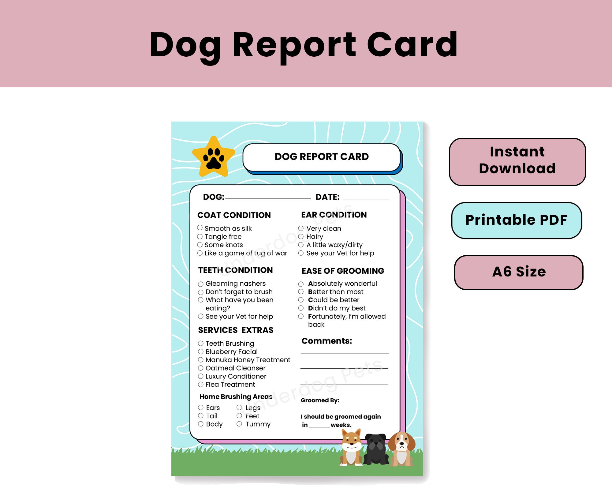 dog-report-card-for-groomers-dog-groomer-form-mobile-pet-etsy