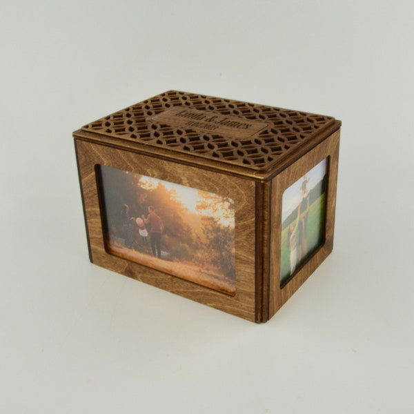 Boîte mémoire en bois personnalisée avec cadre photo, boîte de rangement souvenirs, cadeau pour lui, cadeau pour elle HOG10001