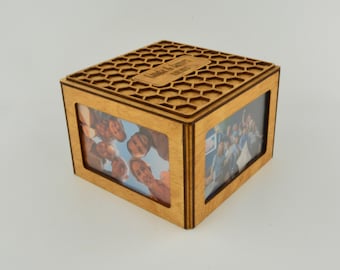 Personalized Horizontal Laser-Engraved Wooden Memory Box with Photo Frame, Keepsake Storage Box, Gift for Him, Gift for Her HOG10003