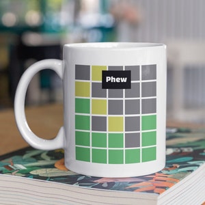 Wordle &#39;Phew&#39; Meme Coffee Mug: Funny Ceramic Gift