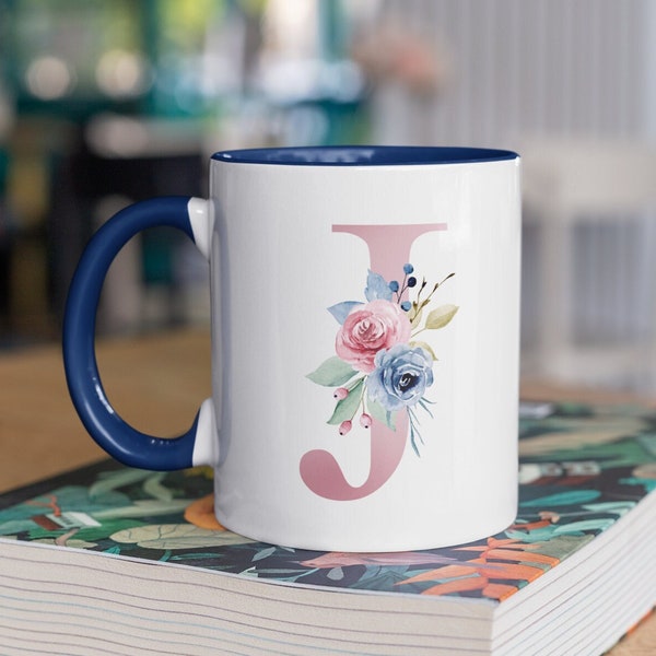 Custom Mug | Personalized Monogram Cup | Floral Letter Name Coffee Mug