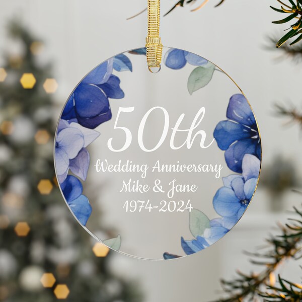 Clear Glass or Acrylic Christmas Ornament | Personalized 50th Wedding Anniversary Gift | Custom Names and Dates