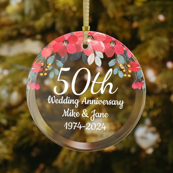 Custom 50th Wedding Anniversary Gift | Clear Glass Christmas Ornament