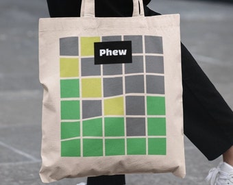 Wordle Phew Meme | Reusable Canvas Tote Bag | Teacher Gift