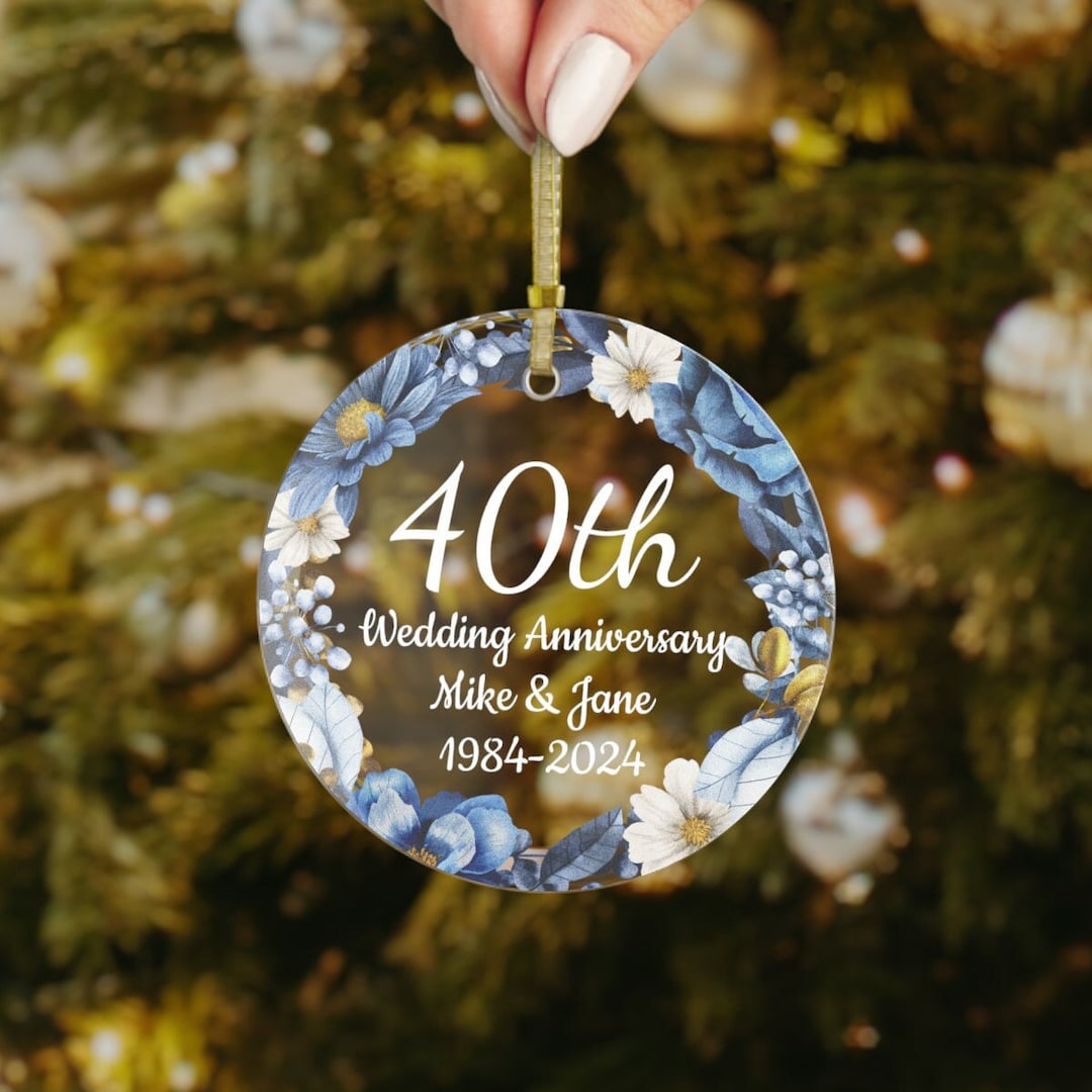 Custom 40th Wedding Anniversary Gift Glass Christmas Ornament