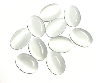 10x15mm Ovale Cateye Glas Cabochons in weiß - 10 Stück