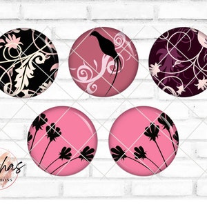 Glas Cabochon mit Motiv Floral Blumig Fasan rosa pink, Fotocabochon, Handmade Cabochon, verschiedene Größen, Motivcabochon