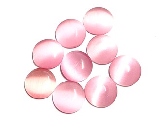 12 mm round cateye glass cabochons in pink - 10 pieces