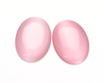 25 x 18 mm Oval Cateye Glass Cabochons in pink - 2 pieces