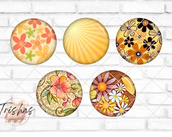 Glass Cabochon with motif Flowers Floral Summer Yellow, Photo Cabochon, Handmade Cabochon, various sizes, Motif Cabochon