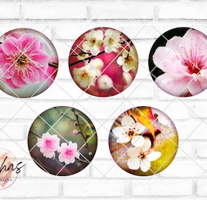 Cabochon en verre avec motif fleurs d'orchidées printemps, cabochon photo, cabochon fait main, différentes tailles, cabochon motif