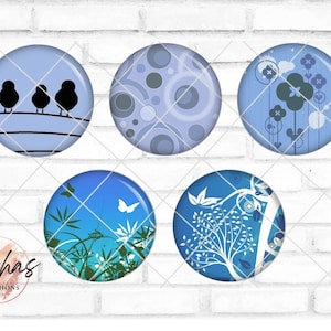 Glas Cabochon mit Motiv Floral Blumig Muster Vögel blau weiß, Fotocabochon, Handmade Cabochon, verschiedene Größen, Motivcabochon