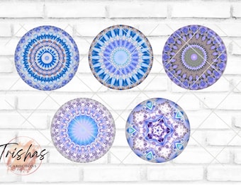Glas Cabochon mit Motiv Mandala Mosaik Muster Glasmosaik blau Hellblau, Fotocabochon, Handmade Cabochon, verschiedene Größen, Motivcabochon