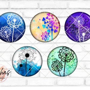 Glass Cabochon with motif colorful dandelion dandelion flowers spring, photo cabochon, handmade cabochon, various sizes, motif cabochon