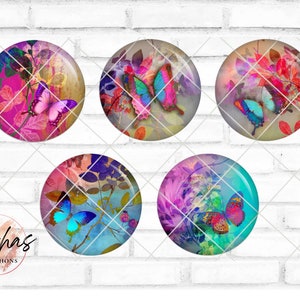 Glass cabochon with motif colorful butterflies butterfly, photo cabochon, handmade cabochon, various sizes, motif cabochon image 1