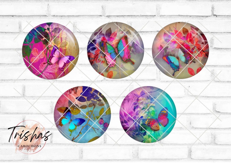 Glass cabochon with motif colorful butterflies butterfly, photo cabochon, handmade cabochon, various sizes, motif cabochon image 1