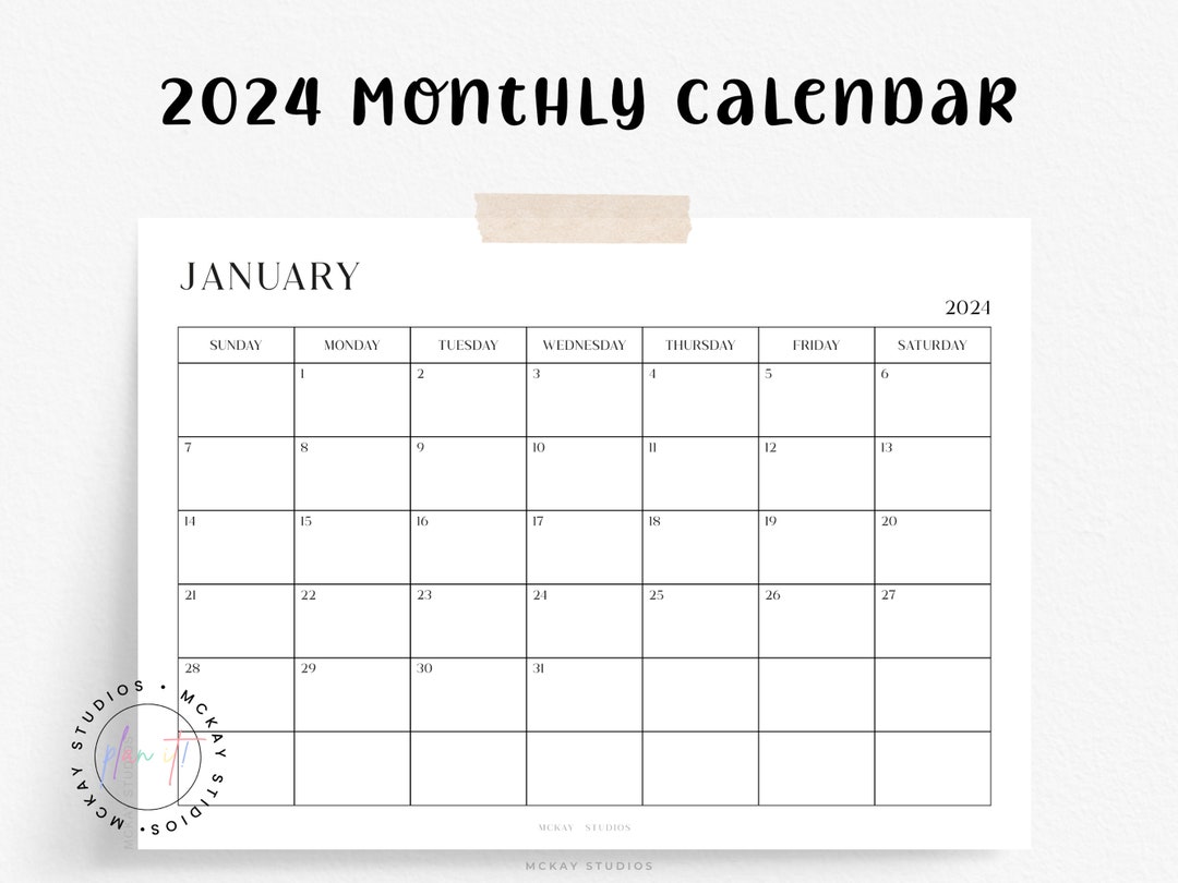 2024 Monthly Printable Landscape Calendar Monthly Planner Wall Calendar