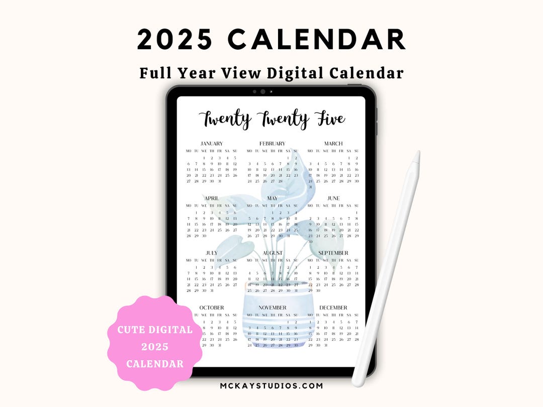 2025 Yearly Calendar Digital Calendar Full Year View Digital Planning