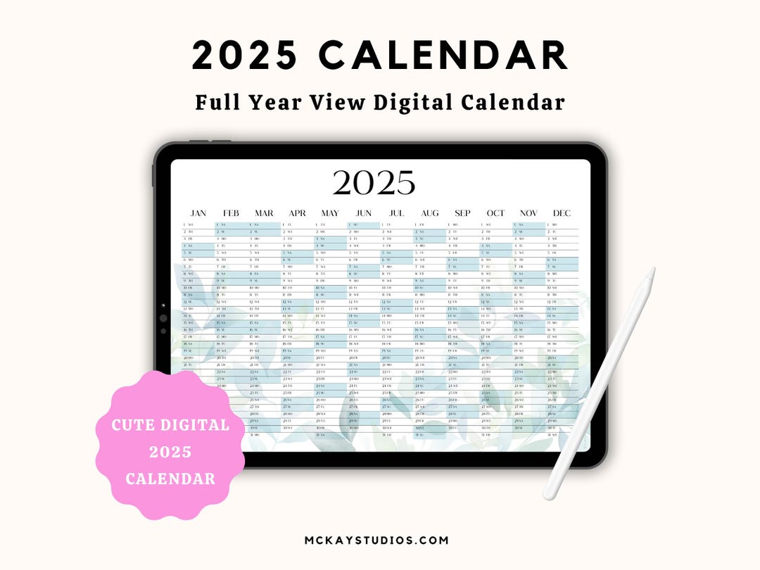 2025 Yearly Calendar Digital Calendar Full Year View Digital Planning